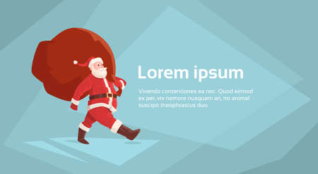 Santa Claus Christmas Holiday Big Present Bag Gift Flat Vector Illustrationのイラスト素材