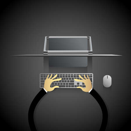 Desktop Modern Computer Workstation Hands Typing Keyboard Vector Illustrationのイラスト素材