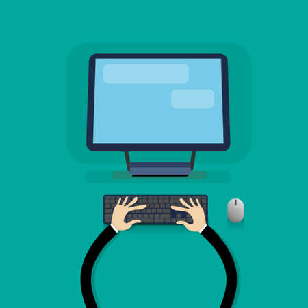 Desktop Modern Computer Workstation Hands Typing Keyboard Vector Illustrationのイラスト素材