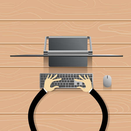Desktop Modern Computer Workstation Hands Typing Keyboard Vector Illustrationのイラスト素材