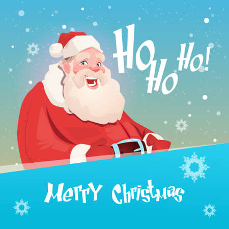 Santa Claus Christmas Holiday Happy New Year Greeting Card Celebration Banner Flat Vector Illustrationのイラスト素材