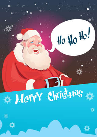 Santa Claus Christmas Holiday Happy New Year Greeting Card Celebration Banner Flat Vector Illustrationのイラスト素材