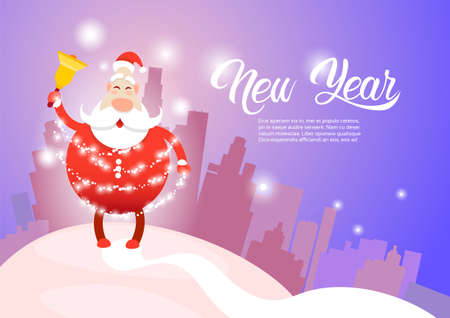 Santa Claus Christmas Holiday Happy New Year Greeting Card Celebration Silhouette City Background Flat Vector Illustrationのイラスト素材