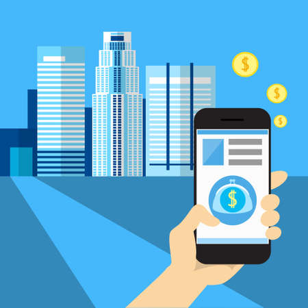 Hand Hold Cell Smart Phone Application Online Banking Payment Banner Flat Vector Illustrationのイラスト素材
