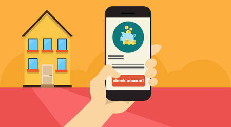 Hand Hold Cell Smart Phone Application Online Banking Payment Banner Flat Vector Illustrationのイラスト素材