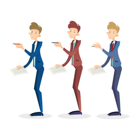 Business Man Manager Set Hold Pen Paper Sign Document Flat Vector Illustrationのイラスト素材