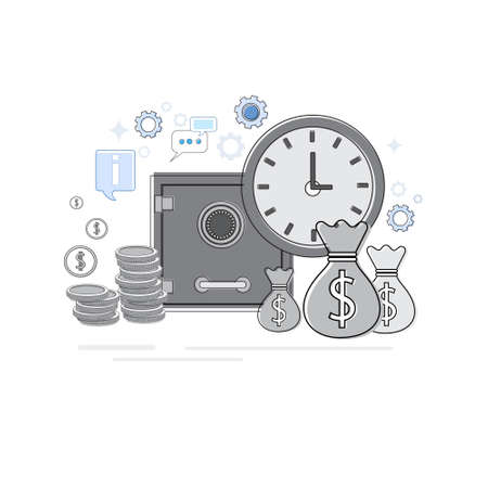 Financial Banking Business Web Banner Thin Line Vector Illustrationのイラスト素材