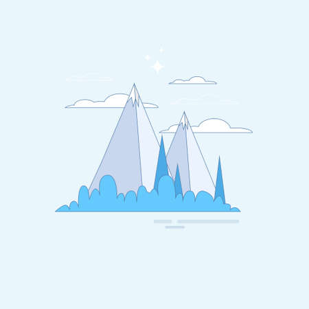 Landscape Mountain Forest Woods Thin Line Banner Vector Illustrationのイラスト素材