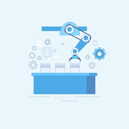 Smart Conveyor Industrial Automation Industry Production Web Banner Thin Line Vector Illustrationのイラスト素材