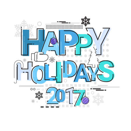 Merry Christmas Happy New Year Simple Line Sketch Banner Card Outline Vector Illustration