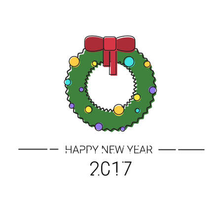 Merry Christmas Happy New Year Simple Line Sketch Banner Card Outline Vector Illustrationのイラスト素材