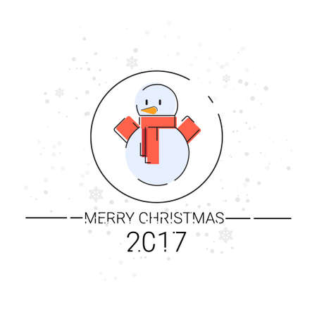 Merry Christmas Happy New Year Simple Line Sketch Banner Card Outline Vector Illustrationのイラスト素材