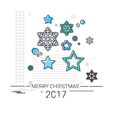 Merry Christmas Happy New Year Simple Line Sketch Banner Card Outline Vector Illustrationのイラスト素材