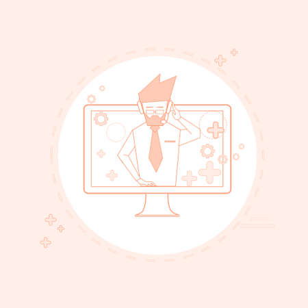 Business Man Consulting Support Chat Communication Virtual Social Network Vector Illustrationのイラスト素材