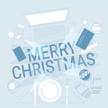 Device Electronics Gadget New Year Concept Laptop Phone Tablet Christmas Gift Decoration Vector Illustrationのイラスト素材