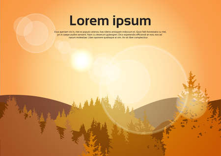 Orange Mountain Sunset Sky Landscape Flat Vector Illustrationのイラスト素材