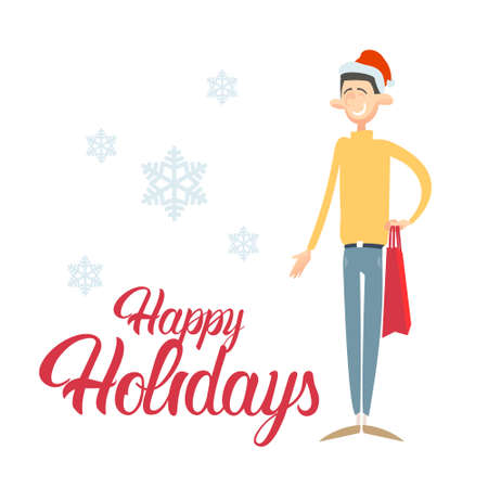 Happy Smiling Business Man Merry Christmas And Happy New Year Flat Vector Illustrationのイラスト素材