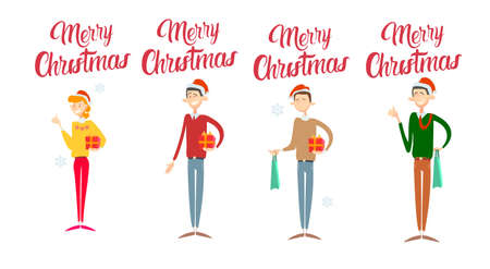 Businesspeople Celebrate Merry Christmas And Happy New Year Business People Team Santa Hat Flat Vector Illustrationのイラスト素材