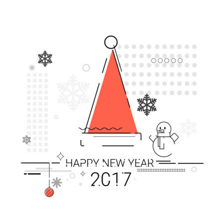 Merry Christmas Happy New Year Simple Line Sketch Banner Card Outline Vector Illustrationのイラスト素材