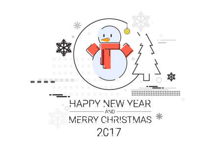 Merry Christmas Happy New Year Simple Line Sketch Banner Card Outline Vector Illustrationのイラスト素材