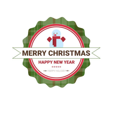 Happy New Year Merry Christmas Greeting Card Decoration Laber Web Icon Flat Vector Illustrationのイラスト素材