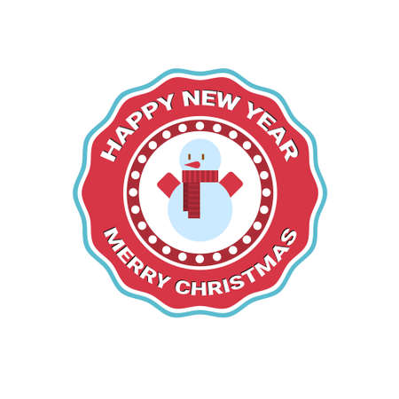 Happy New Year Merry Christmas Greeting Card Decoration Laber Web Icon Flat Vector Illustrationのイラスト素材