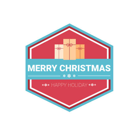 Happy New Year Merry Christmas Greeting Card Decoration Laber Web Icon Flat Vector Illustrationのイラスト素材