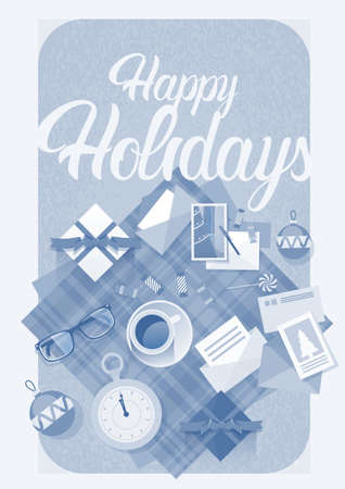 Decorated Workspace Desk With Presents Top Angle View Vector Illustrationのイラスト素材