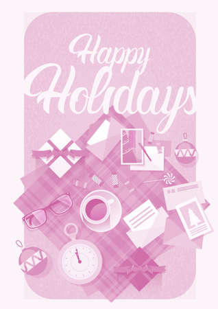 Decorated Workspace Desk With Presents Top Angle View Vector Illustrationのイラスト素材