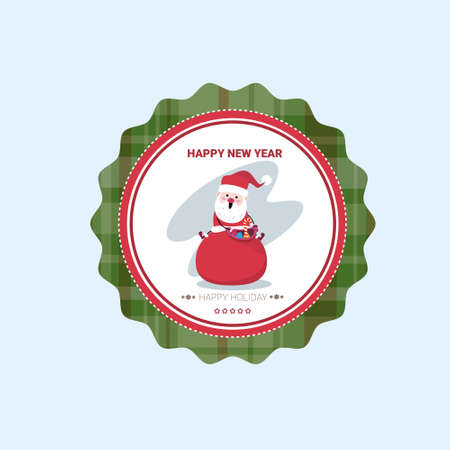 Happy New Year Merry Christmas Greeting Card Decoration Laber Web Icon Flat Vector Illustrationのイラスト素材