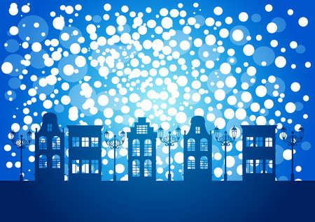 Winter Silhouette City View Cityscape Snow Skyline Flat Vector Illustrationのイラスト素材