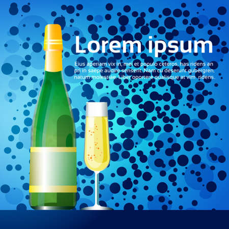 Champagne Happy New Year Merry Christmas Decoration Greeting Card Celebration Banner Flat Vector Illustrationのイラスト素材