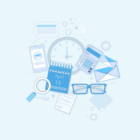 Financial Analysis Time Management Scheduling Business Thin Line Vector Illustrationのイラスト素材