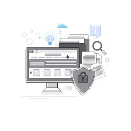 Online Security Data Protection Web Technology Thin Line Vector Illustrationのイラスト素材