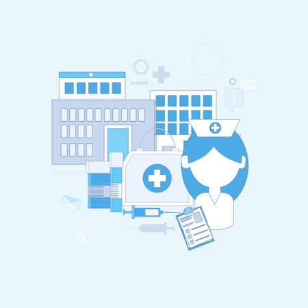 Hospital Medical Application Health Care Medicine Online Web Banner Thin Line Vector Illustrationのイラスト素材