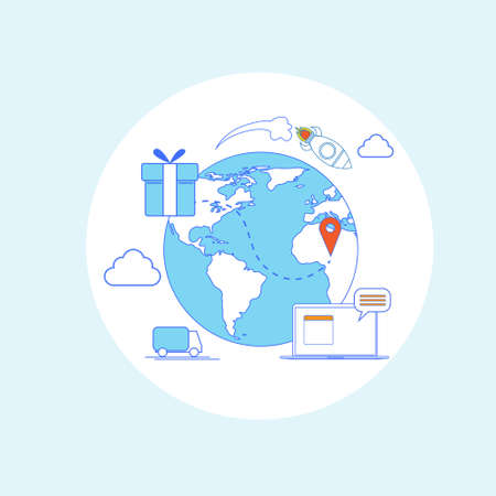 Logistic Shipping Delivery Service Web Thin Line Vector Illustrationのイラスト素材