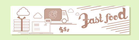 Fast Food Delivery Service Banner Thin Line Vector Illustrationのイラスト素材