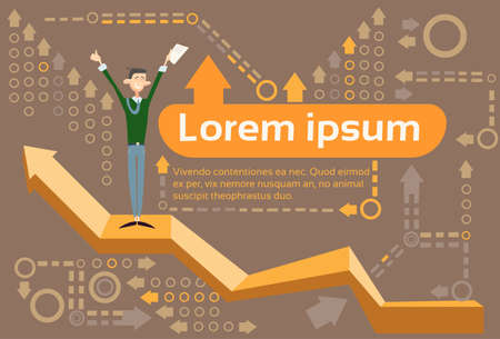 Businessman Stand On Finance Graph Arrow Up Success Concept Flat Vector Illustrationのイラスト素材