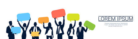 Silhouette Business People Team Hold Chat Bubble, Two Businessman Hand Shake, Boss Handshake...