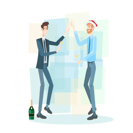 Businessman Group Celebrate Merry Christmas And Happy New Year Business People Team Santa Hat Flat Vector Illustrationのイラスト素材