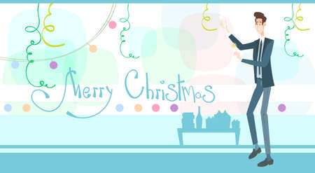 Business Man Celebrate Merry Christmas And Happy New Year Flat Vector Illustrationのイラスト素材