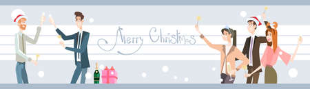 Businesspeople Celebrate Merry Christmas And Happy New Year Business People Team Santa Hat Flat Vector Illustrationのイラスト素材