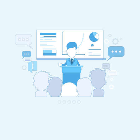 Business People Group Conference Meeting Finance Presentation Chart Graph Vector Illustrationのイラスト素材