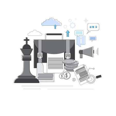 Business Strategy Concept Banner Thin Line Vector Illustrationのイラスト素材