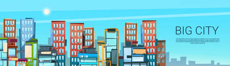 Big Modern City View Cityscape Skyline Banner With Copy Space Vector Illustrationのイラスト素材