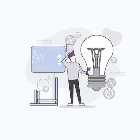 Business Man Board Finance Graph Working Laptop Computer Professor Teacher Seminar Training Conference Vector Illustrationのイラスト素材