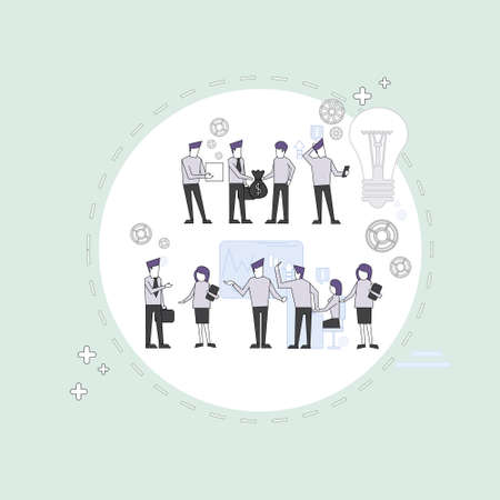 Business People Group Brainstorming Process Flip Chart Finance, Businesspeople Team Training Meeting Vector Illustrationのイラスト素材