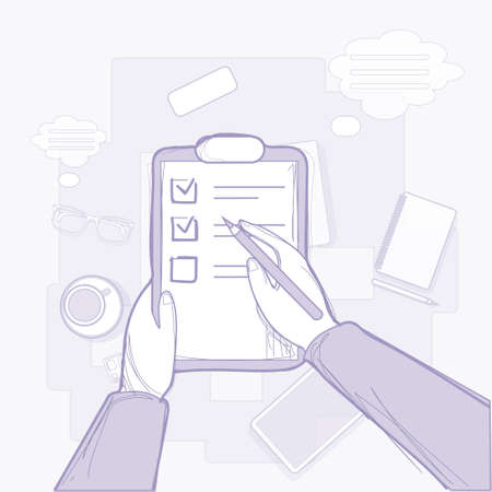 Hand Hold Check List Paper Document Vector Illustrationのイラスト素材
