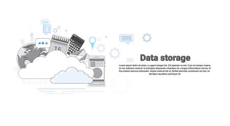 Cloud Computing Database Storage Services Web Technology Banner Vector Illustrationのイラスト素材