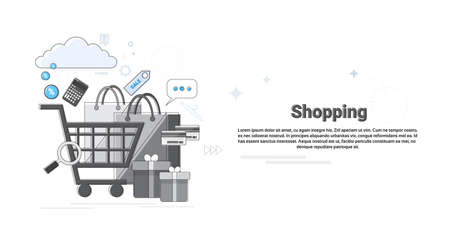 Online Shopping Internet Buy Commerce Thin Line Vector Illustrationのイラスト素材